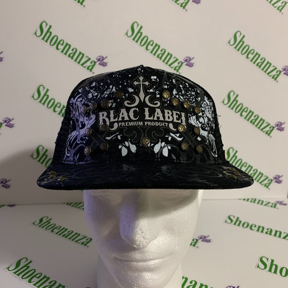 Black Label Hat Premium Product Studded Cross Splatter Adjustable Snapback Cap